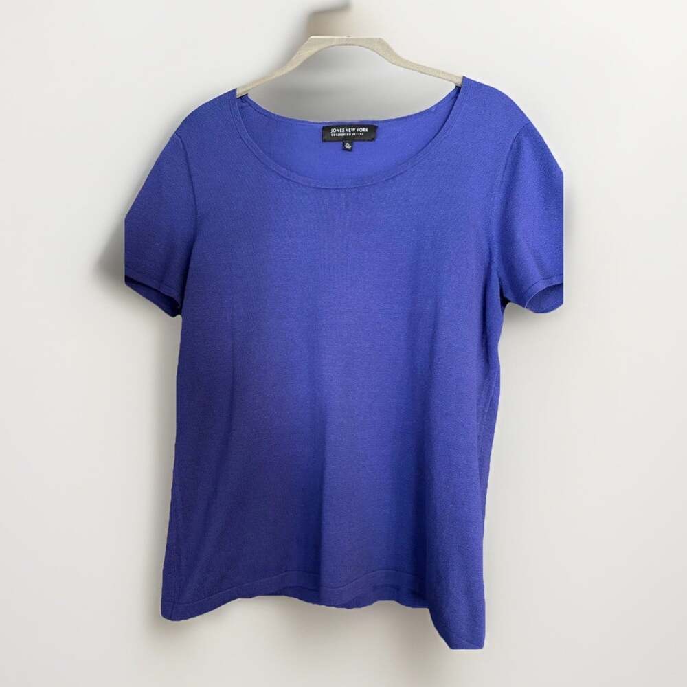 JNY T-shirt Royal Blue Silk Blend Round Neck Stretchy PL MEAS IN PICS